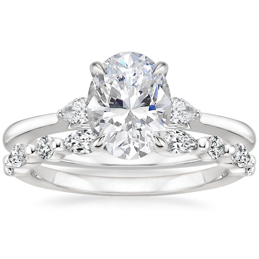 18K White Gold Perfect Fit Three Stone Pear Diamond Ring with Versailles Diamond Ring 3 8 ct. tw